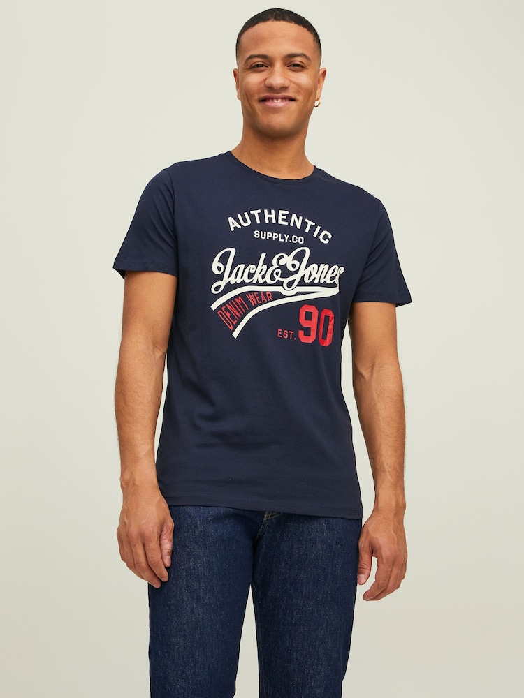 JACK & JONES Blue 3 Pack Short Sleeve Printed T-Shirts - Image 6 of 9