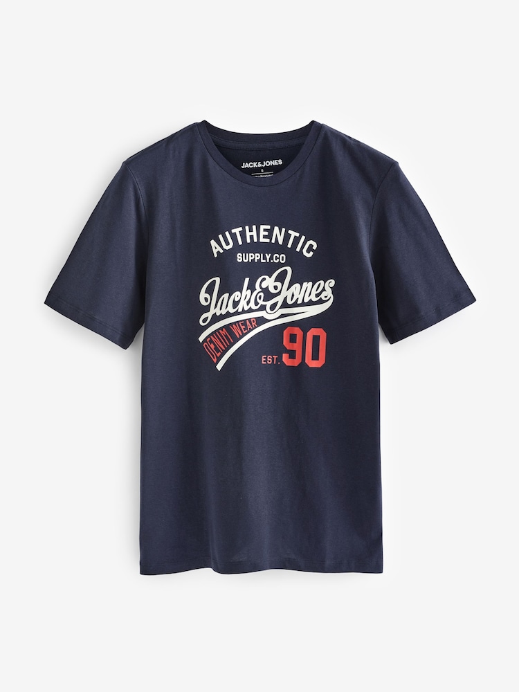 JACK & JONES Blue 3 Pack Short Sleeve Printed T-Shirts - Image 8 of 9