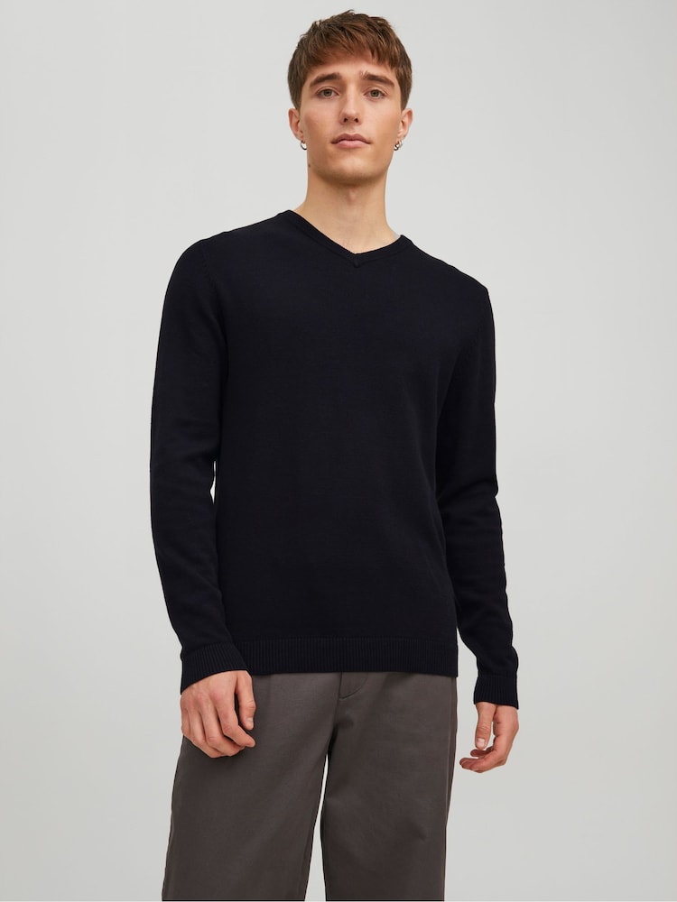JACK & JONES Black V-Neck Knitted Jumper - Image 1 of 4