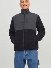 JACK & JONES Black Hybrid Tech Fleece Zip Up Jacket - Image 1 of 5
