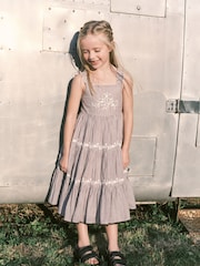 Charcoal Grey Stripe Embroidered Maxi Dress (3-16yrs) - Image 1 of 7