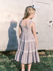 Charcoal Grey Stripe Embroidered Maxi Dress (3-16yrs) - Image 2 of 7