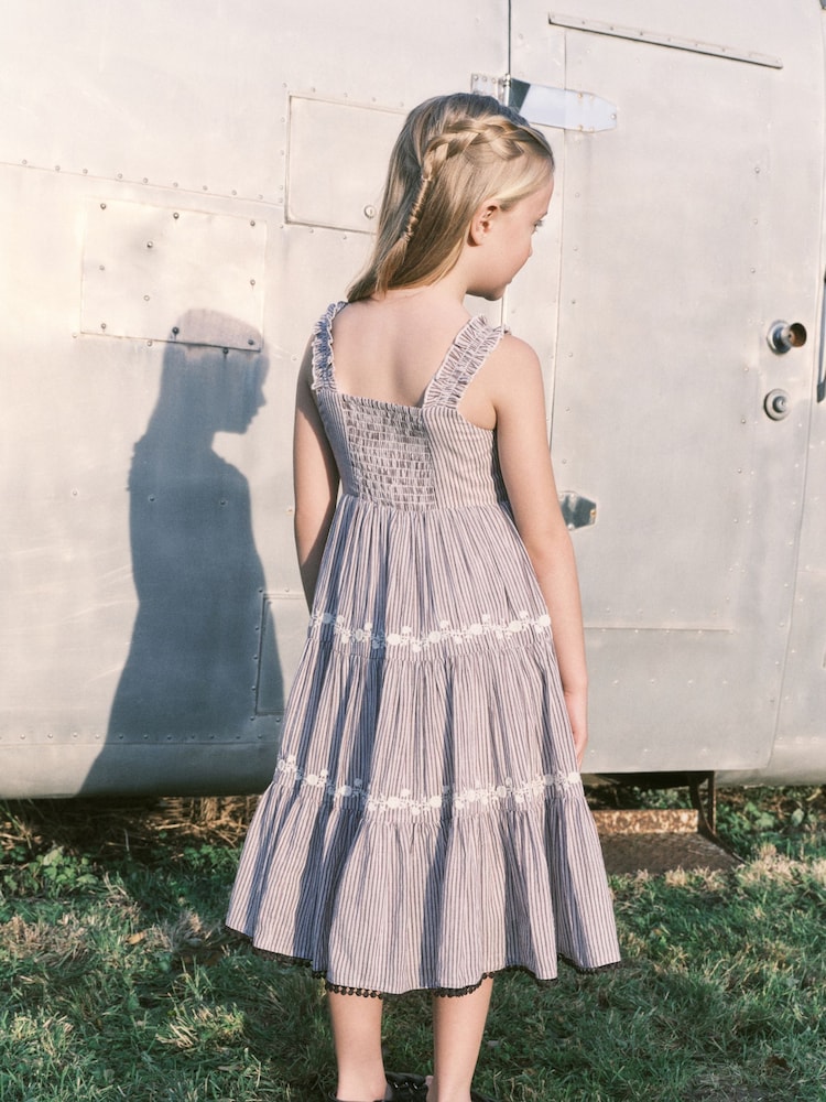 Charcoal Grey Stripe Embroidered Maxi Dress (3-16yrs) - Image 2 of 7