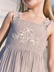 Charcoal Grey Stripe Embroidered Maxi Dress (3-16yrs) - Image 3 of 7