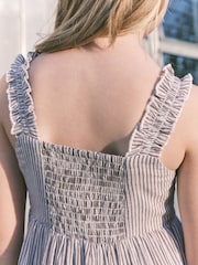 Charcoal Grey Stripe Embroidered Maxi Dress (3-16yrs) - Image 4 of 7