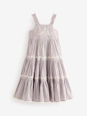 Charcoal Grey Stripe Embroidered Maxi Dress (3-16yrs) - Image 5 of 7