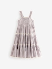 Charcoal Grey Stripe Embroidered Maxi Dress (3-16yrs) - Image 6 of 7