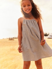 Black/White Gingham 100% Cotton Strappy Sundress (3-16yrs) - Image 1 of 8