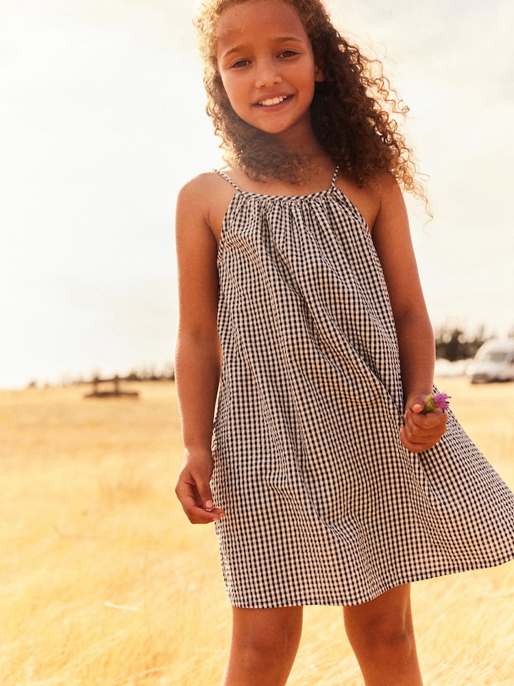Black/White Gingham 100% Cotton Strappy Sundress (3-16yrs) - Image 1 of 8