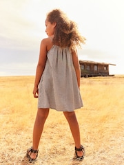 Black/White Gingham 100% Cotton Strappy Sundress (3-16yrs) - Image 4 of 8