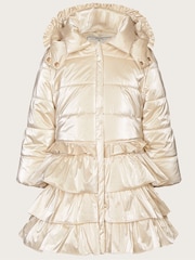 Monsoon Natural Metallic Ruffle Tiered Padded Coat - Image 1 of 4