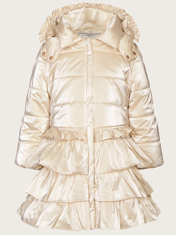 Monsoon Natural Metallic Ruffle Tiered Padded Coat - Image 1 of 4