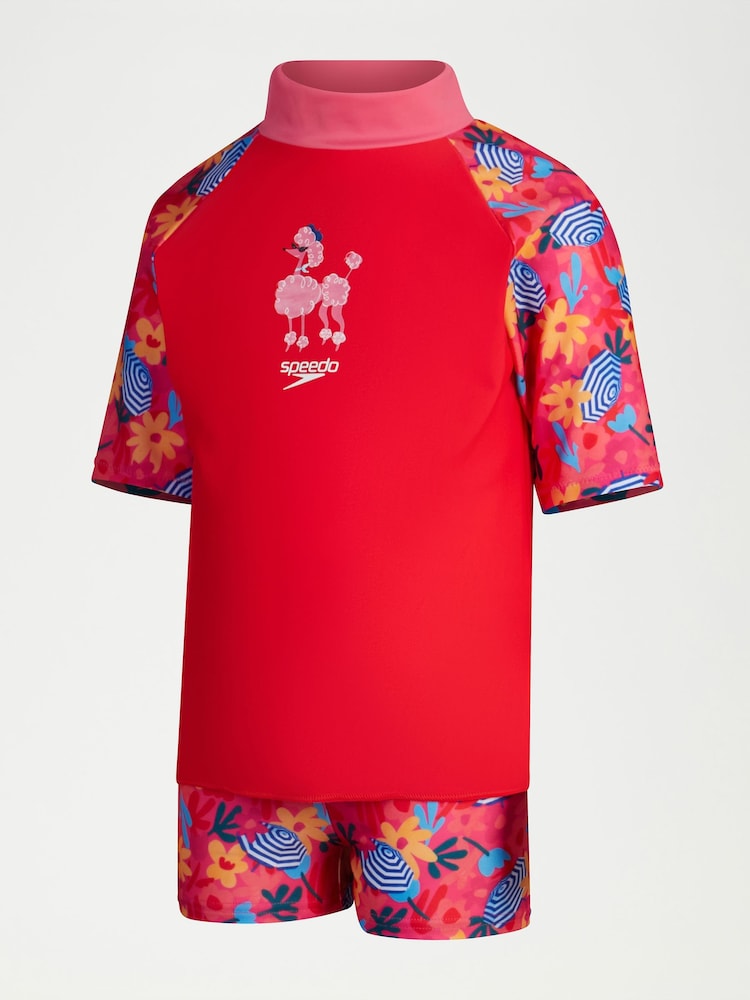 Speedo Pink Girls Digital Short Sleeve Rash Top Set - Image 1 of 1