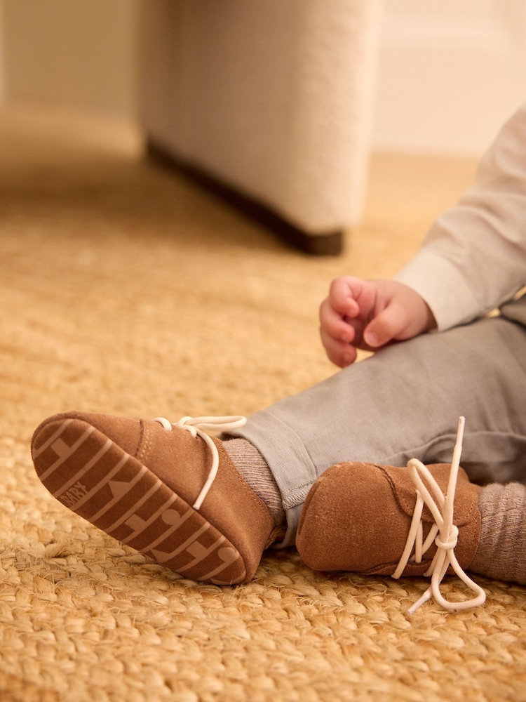 Tan Brown Suede Lace-Up Baby Shoes (0-24mths) - Image 1 of 8