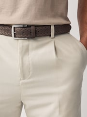 Taupe Brown Signature Suede Textured Belt - Image 1 of 2