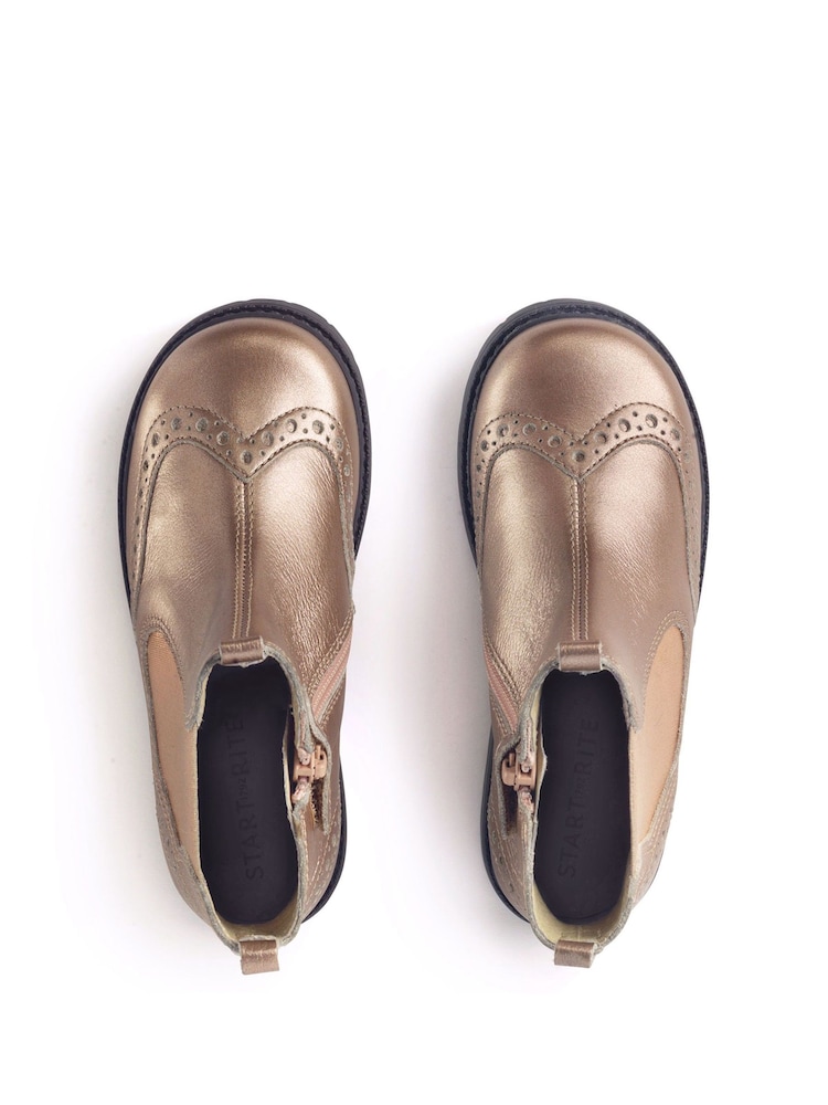 Start-Rite Natural Chelsea Zip Up Leather Brogue Boots - Image 4 of 4