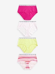 Pink/Stripe/Lime Green Midi Cotton Rich Logo Knickers 4 Pack - Image 1 of 9