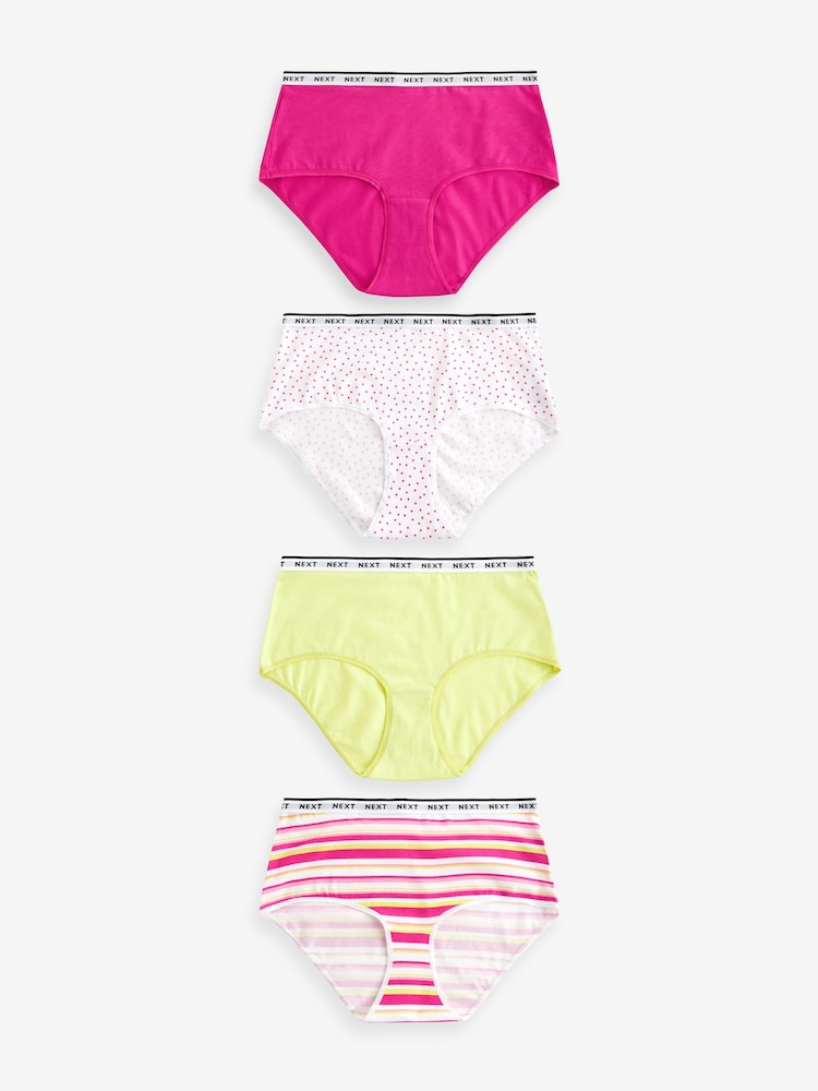 Pink/Stripe/Lime Green Midi Cotton Rich Logo Knickers 4 Pack - Image 1 of 9