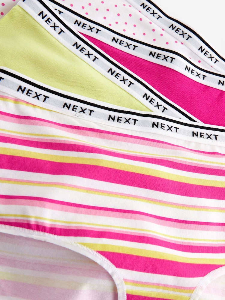 Pink/Stripe/Lime Green Midi Cotton Rich Logo Knickers 4 Pack - Image 9 of 9