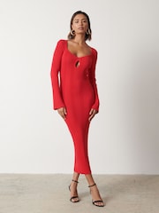 Pretty Lavish Red Lana Sweetheart Neck Knitted Jumper Dress - Image 1 of 3