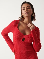 Pretty Lavish Red Lana Sweetheart Neck Knitted Jumper Dress - Image 3 of 3
