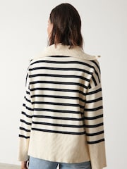 Pretty Lavish Cream Stripe Jayden Funnel Neck Zip Jumper - Image 2 of 3