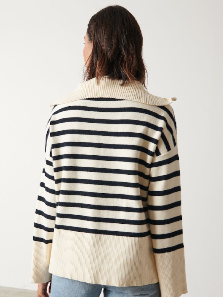 Pretty Lavish Cream Stripe Jayden Funnel Neck Zip Jumper - Image 2 of 3