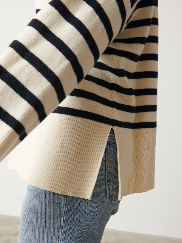 Pretty Lavish Cream Stripe Jayden Funnel Neck Zip Jumper - Image 3 of 3 Pretty Lavish Cream Stripe Jayden Funnel Neck Zip Jumper - Image 3 of 3