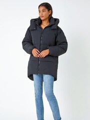 Roman Black Oversized Padded Coat with Hood - Image 2 of 5