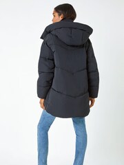Roman Black Oversized Padded Coat with Hood - Image 3 of 5