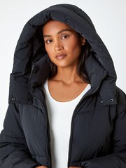 Roman Black Oversized Padded Coat with Hood - Image 4 of 5