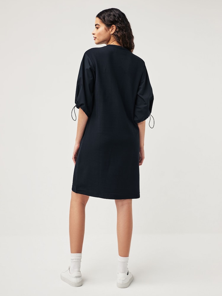 Fred Perry Gathered Sleeve Black Dress - Image 2 of 8