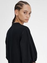 Fred Perry Gathered Sleeve Black Dress - Image 4 of 8