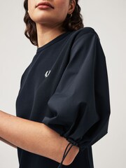 Fred Perry Gathered Sleeve Black Dress - Image 5 of 8