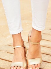 Sosandar Gold 2 Part Sandal Cork Wedges - Image 3 of 4
