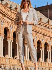 Sosandar Nude Sequin Tapered Trousers - Image 4 of 5