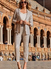 Sosandar Nude Sequin Tapered Trousers - Image 5 of 5