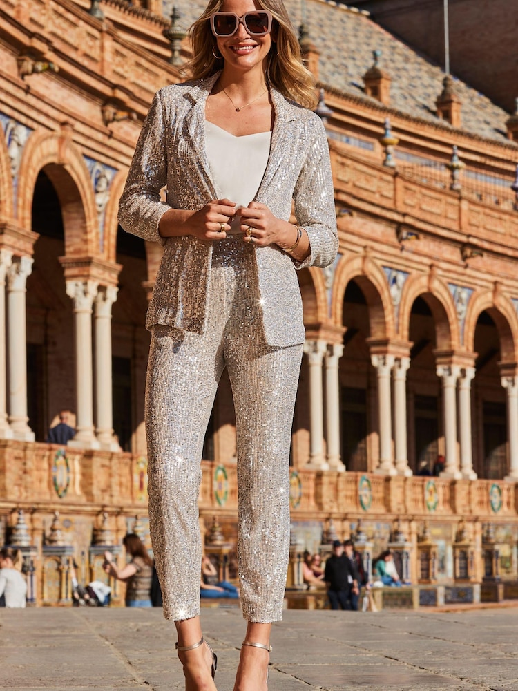 Sosandar Nude Sequin Tapered Trousers - Image 5 of 5