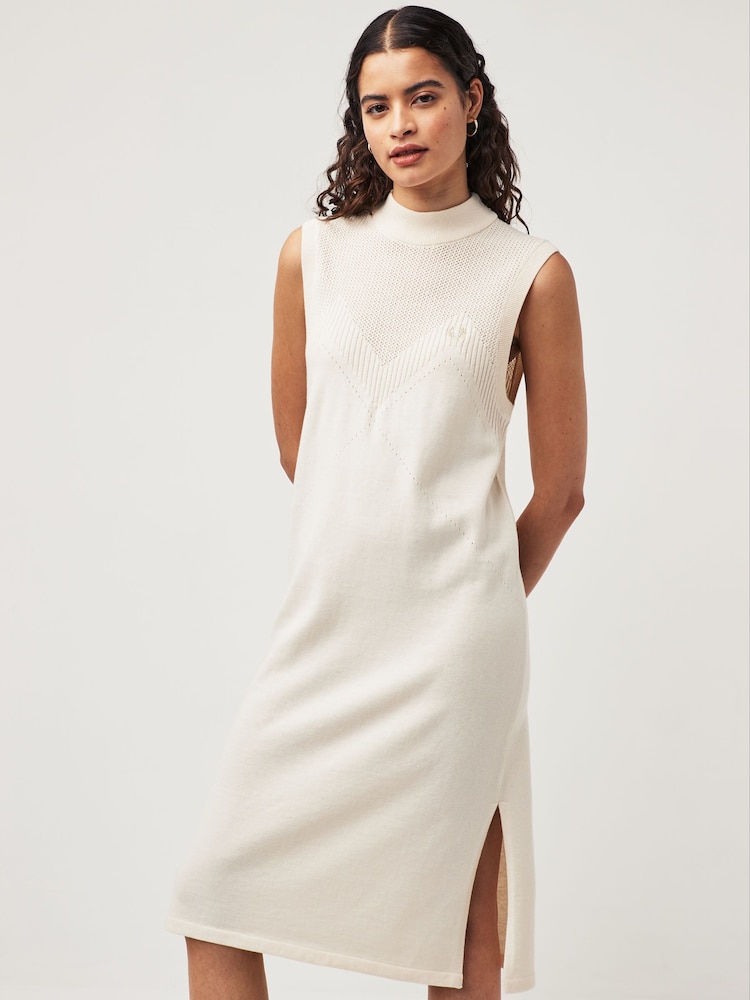 Fred Perry Ecru White Ponitelle Detail Knitted Dress - Image 1 of 6