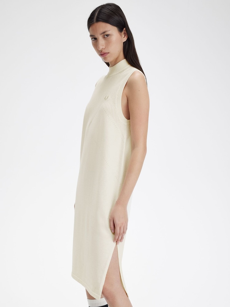 Fred Perry Ecru White Ponitelle Detail Knitted Dress - Image 3 of 6