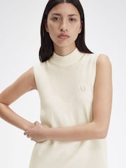 Fred Perry Ecru White Ponitelle Detail Knitted Dress - Image 4 of 6