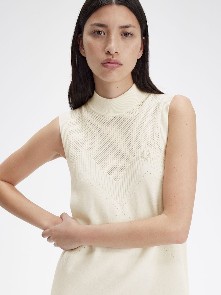 Fred Perry Ecru White Ponitelle Detail Knitted Dress - Image 4 of 6