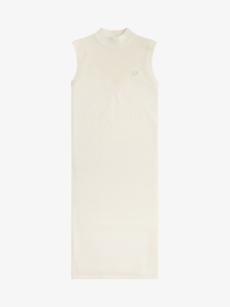 Fred Perry Ecru White Ponitelle Detail Knitted Dress - Image 5 of 6