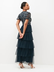 Maya Navy Blue Delicate Sequin Tiered Maxi Dress - Image 2 of 4