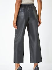 Roman Black Faux Leather Wide Leg Crop Trousers - Image 3 of 5