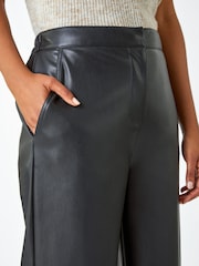 Roman Black Faux Leather Wide Leg Crop Trousers - Image 5 of 5