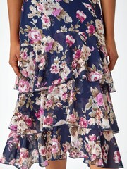 Roman Blue Floral Print Tiered Chiffon Skirt - Image 5 of 5