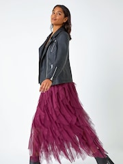 Roman Burgundy Red Elasticated Mesh Layered Skirt - Image 4 of 5