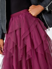 Roman Burgundy Red Elasticated Mesh Layered Skirt - Image 5 of 5