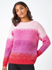 Roman Pink Contrast Stripe Print Knit Jumper - Image 1 of 5